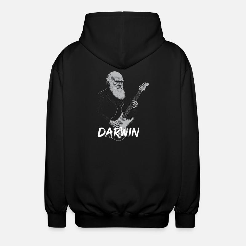 Darwin Playing Guitar Evolution - Unisex Hooded Jacket - black
