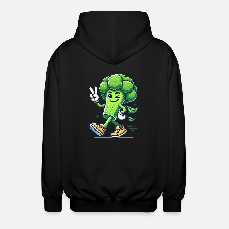 Cool Walking Broccoli Cartoon Design - Unisex Hooded Jacket - black