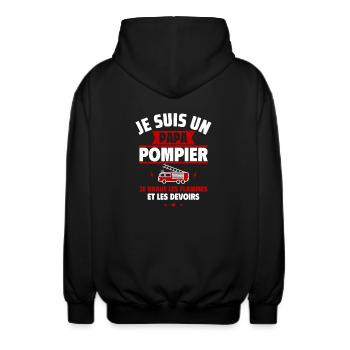 Papa pompier, Cadeau fête des pères - Veste à capuche unisexe - noir - Dos - AI Model Male 185 light (185cm)