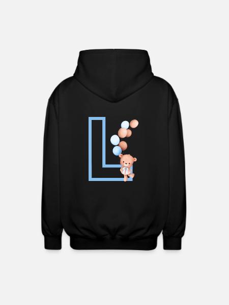Blue Letter L Bear - Unisex Hooded Jacket - black