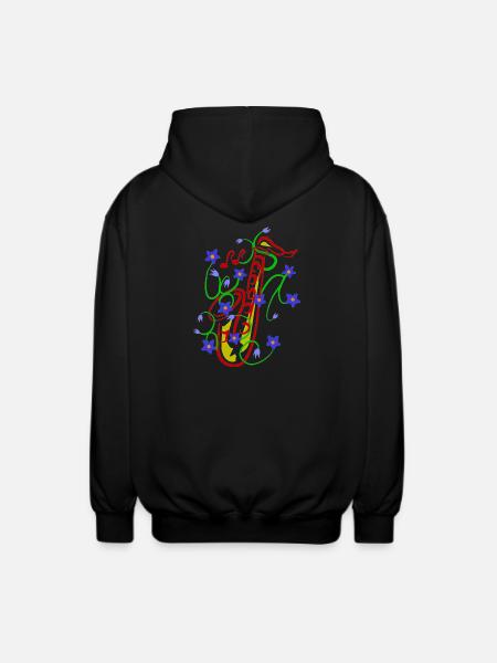 Blumenmuster mit verspieltem Saxophon design - Unisex Kapuzenjacke - Schwarz