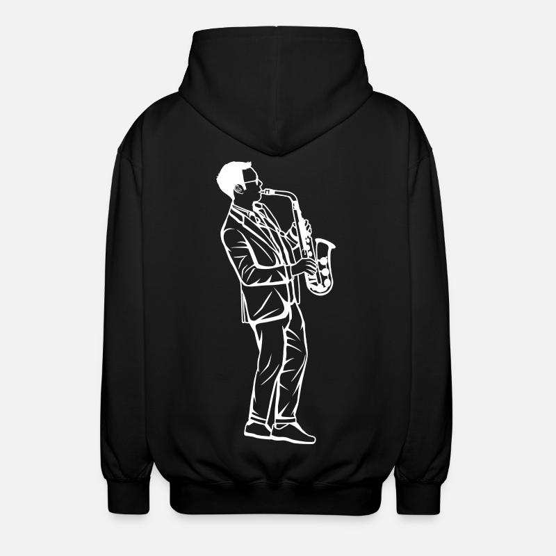 Saxophon Junge Zeichnung - Unisex Kapuzenjacke - Schwarz