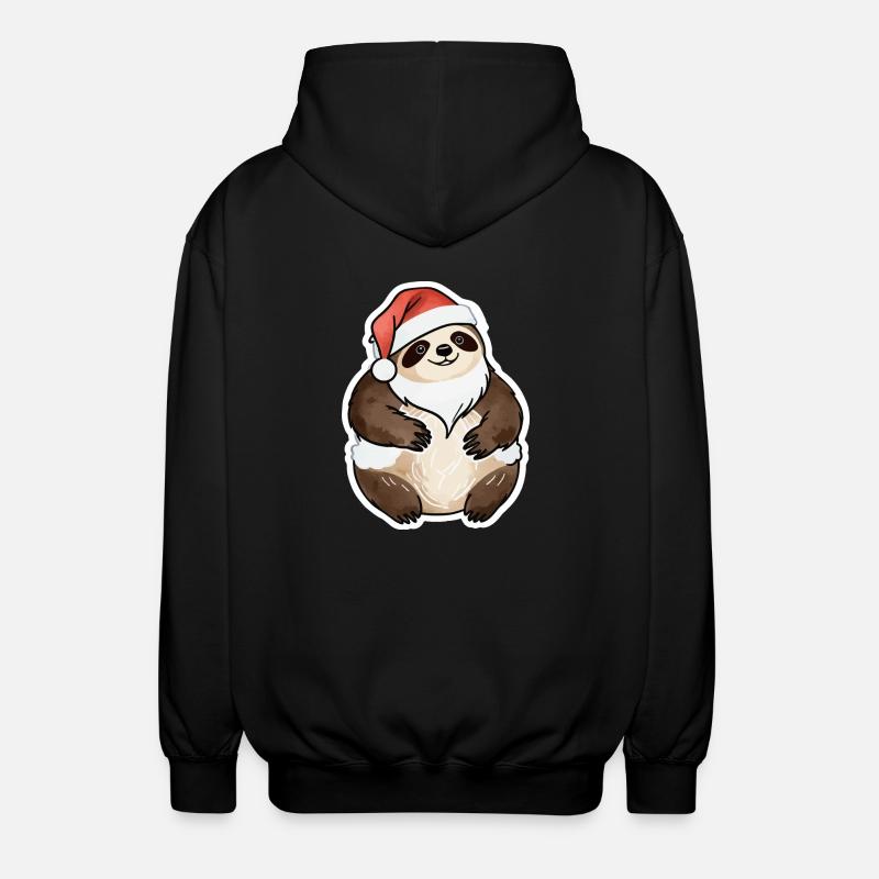 Sloth Christmas Drawing - Unisex Hooded Jacket - black