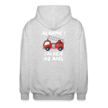 Alarm, ich bin schon 2 Jahre alt, Feuerwehrmanns Geburtstag - Unisex Kapuzenjacke - Hellgrau meliert - Hinten - AI Model Male 185 light (185cm)