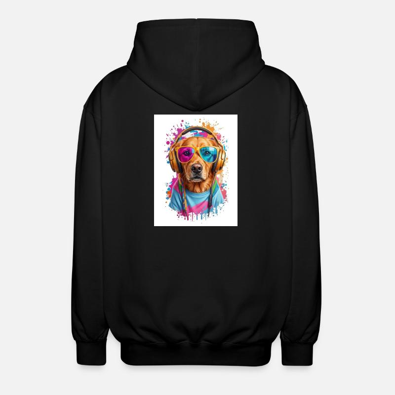 Bunter Hund mit Kopfhörern - Unisex Kapuzenjacke - Schwarz