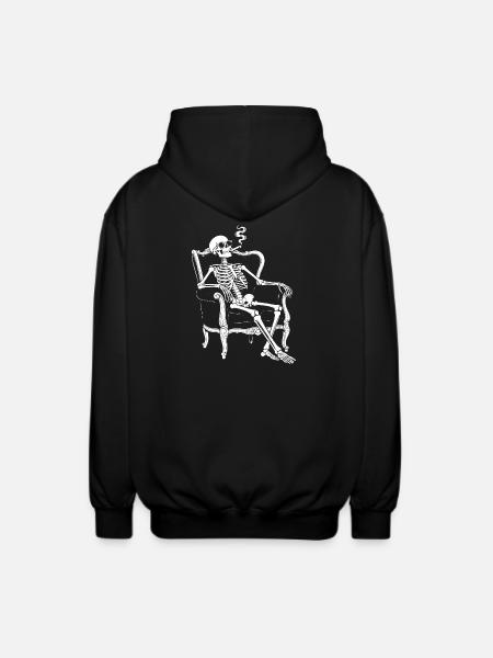 Skeleton on Sofa Smoke Chill - Unisex Hooded Jacket - black