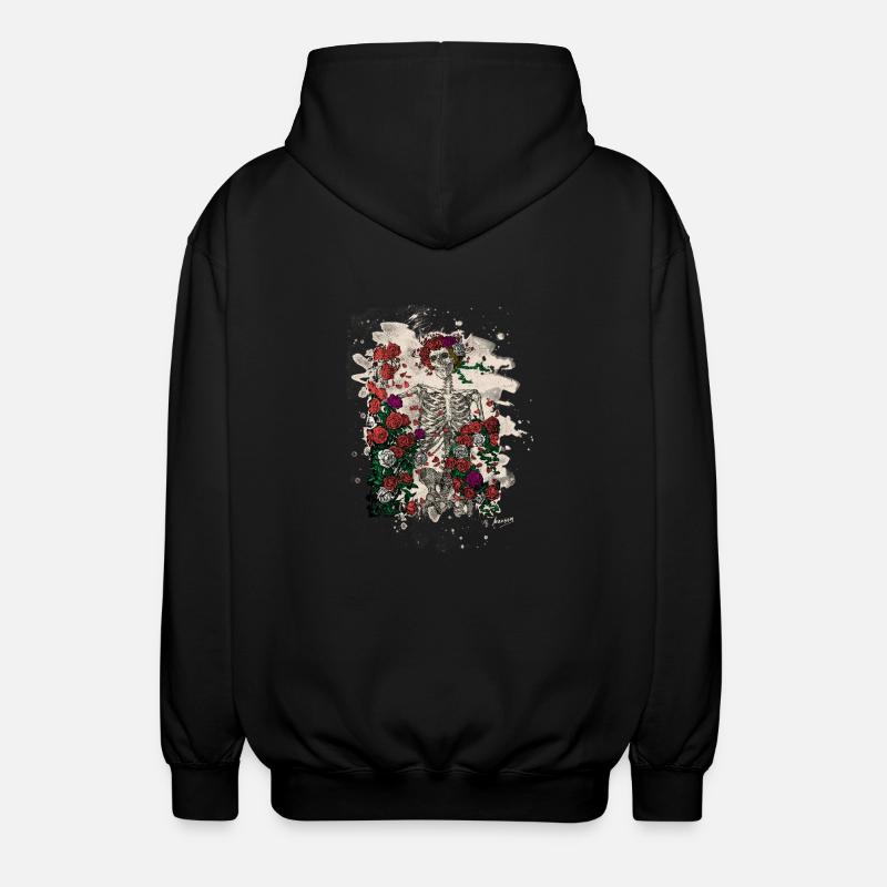 Skeleton & Roses – bleached Version - Unisex Kapuzenjacke - Schwarz