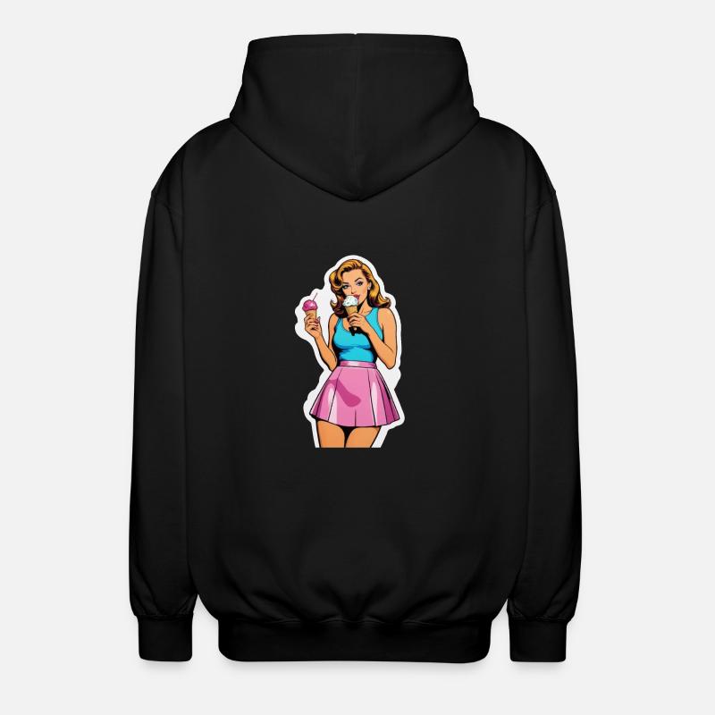 Retro Mädchen Eis essen - Unisex Kapuzenjacke - Schwarz