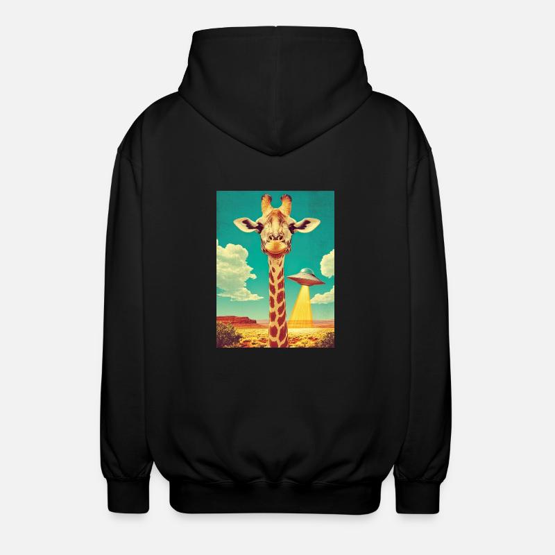 Retro Giraffe mit UFO - Unisex Kapuzenjacke - Schwarz