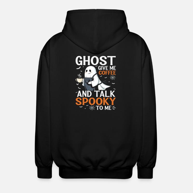 Spooky Ghost Coffee Talk T-Shirt - Unisex Hooded Jacket - black