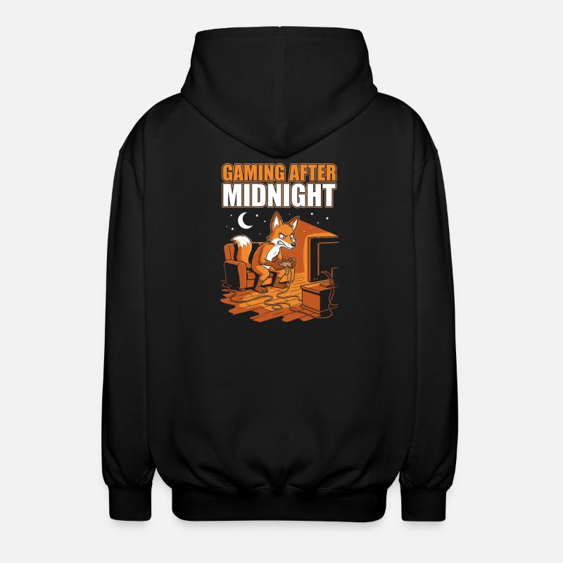 Gaming nach Mitternacht: Fuchs am Controller - Unisex Kapuzenjacke - Schwarz