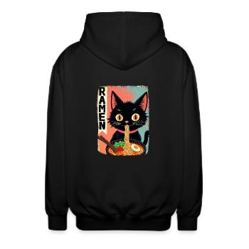 schwarze Anime Katze isst Ramen-Nudeln - Unisex Kapuzenjacke - Schwarz - Hinten - AI Model Male 185 light (185cm)