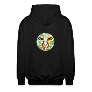 T Shirt Motiv Kuh mit Blumenschmuck Geschenkidee - Unisex Kapuzenjacke - Schwarz - Hinten - AI Model Male 185 light (185cm)