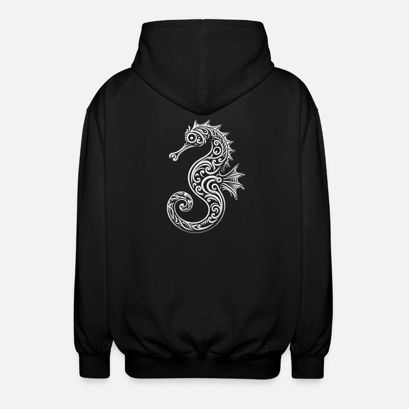Dekoratives Seepferdchen Motiv - Unisex Kapuzenjacke - Schwarz