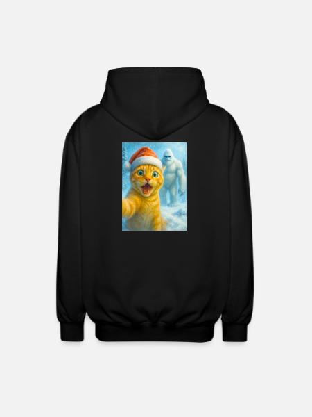 cat, Santa hat, Yeti, Christmas, snow, meme,selfi - Unisex Hooded Jacket - black