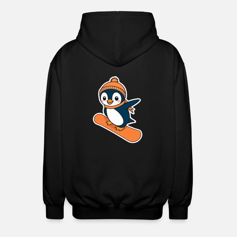 Pingouin sur un snowboard - Veste à capuche unisexe - noir