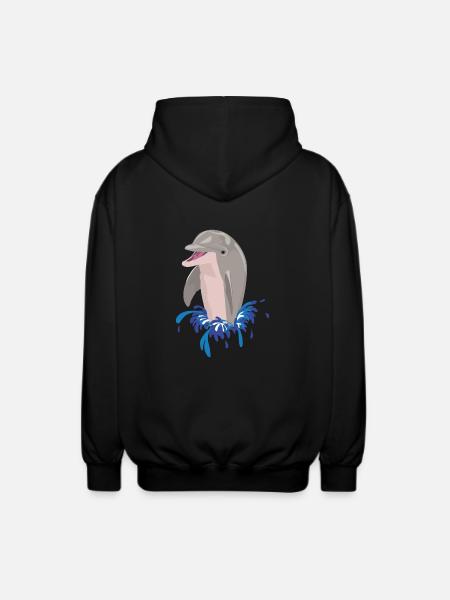 Dolphin sea beach splashes - Unisex Hooded Jacket - black