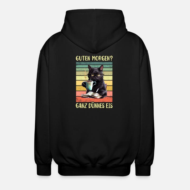 Schwarze Katze Morgenmuffel - Unisex Kapuzenjacke - Schwarz