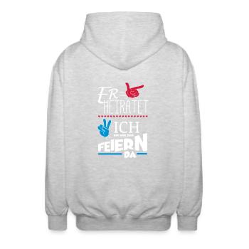 ER HEIRATET JGA - Unisex Kapuzenjacke - Hellgrau meliert - Hinten - AI Model Male 185 light (185cm)