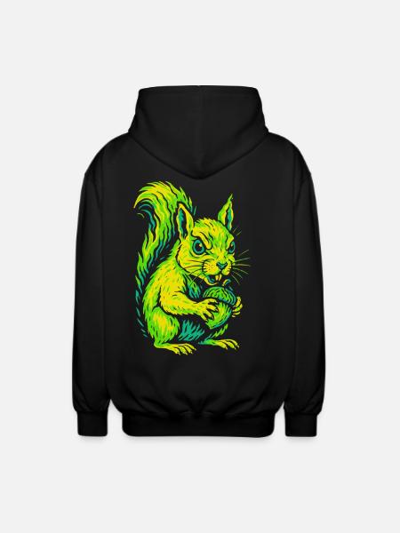 Angry Neon Squirrel with Nut - Unisex Hooded Jacket - black