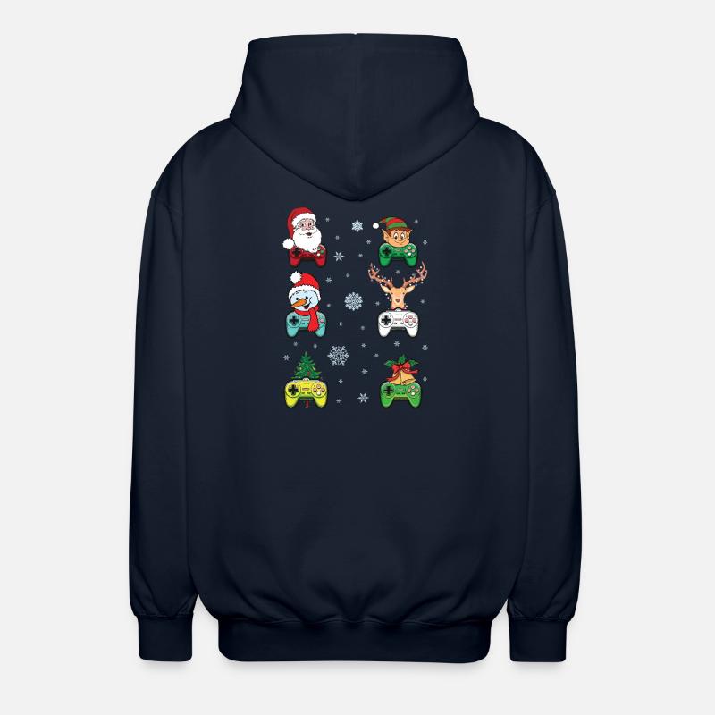 Festive Gaming Characters with Christmas Elements - Unisex Hooded Jacket - navy