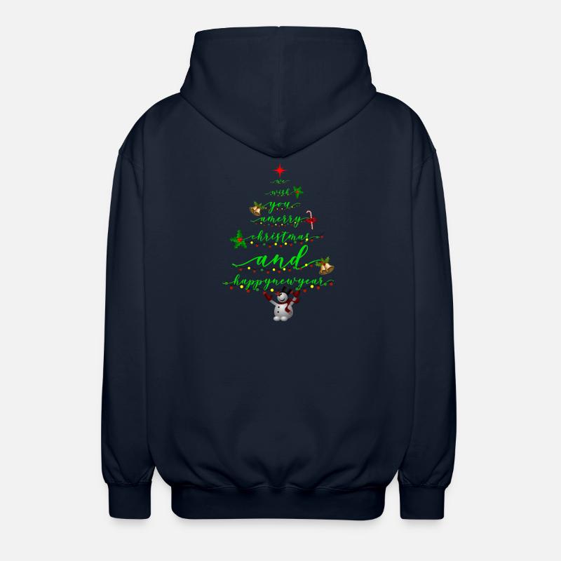 Script Christmas Tree with Snowman - Unisex Hooded Jacket - navy