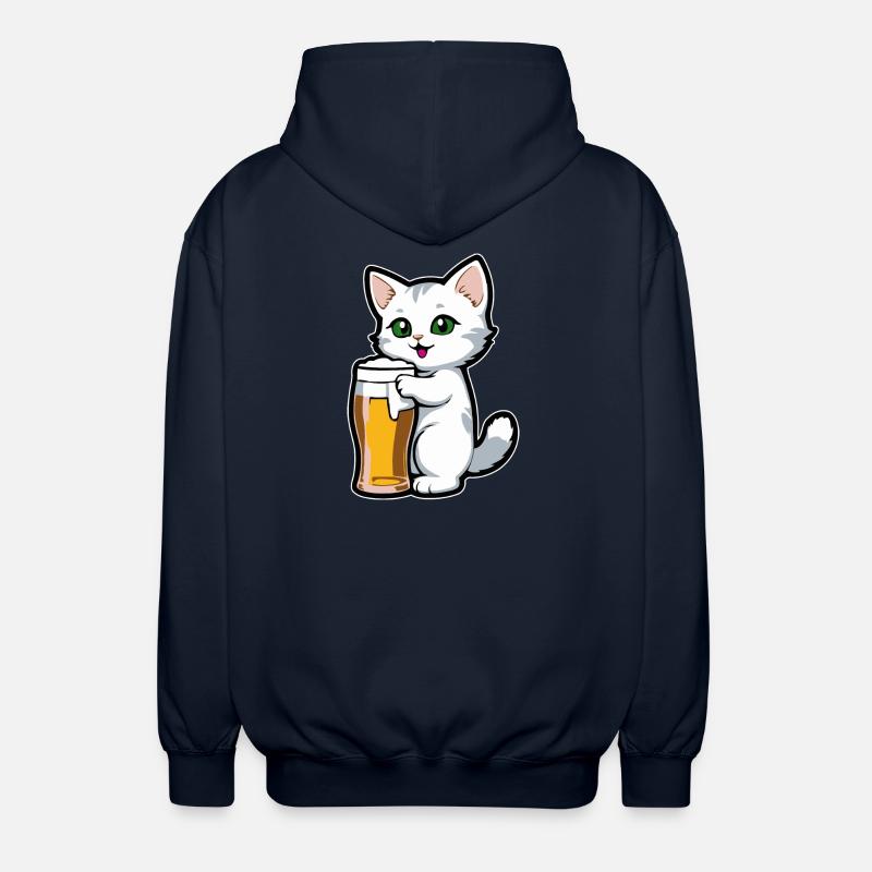 Katze mit Bier - Unisex Kapuzenjacke - Navy