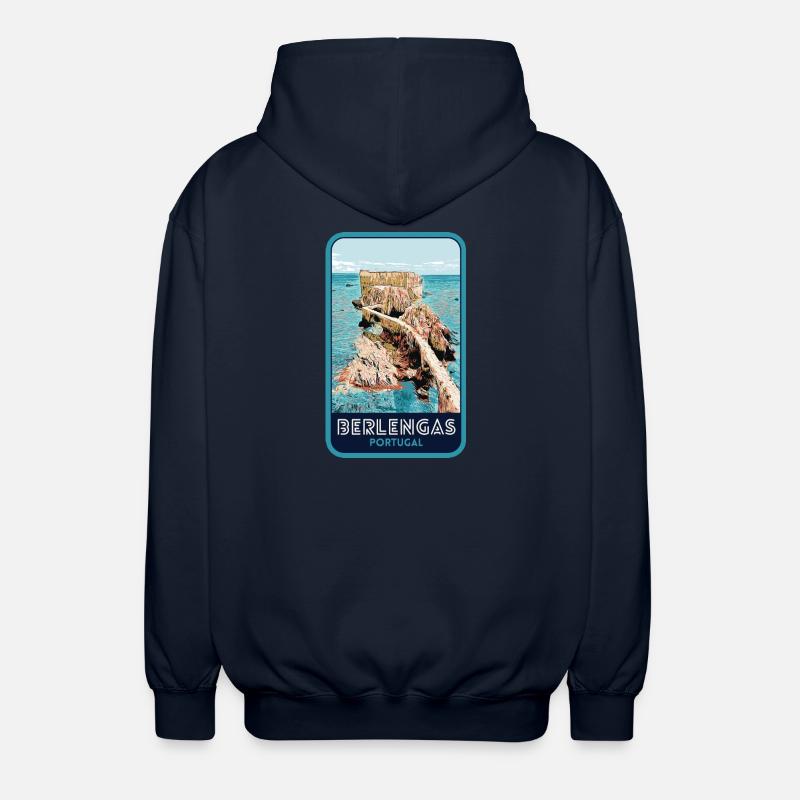 Illustration der Berlengas-Inseln, Peniche - Unisex Kapuzenjacke - Navy
