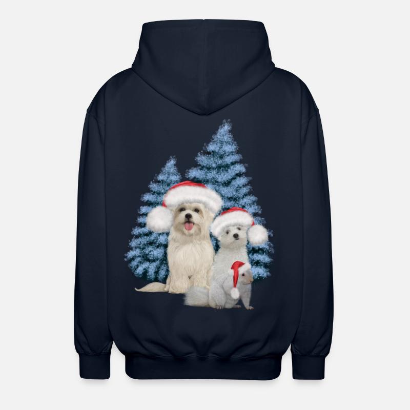 Weihnachtsnetter Hund mit Eichhörnchen - Unisex Kapuzenjacke - Navy