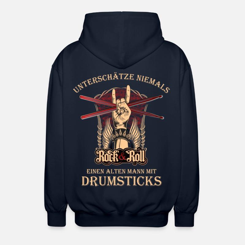 Drummer Schlagzeuger - alter Mann mit Drumsticks - Unisex Kapuzenjacke - Navy