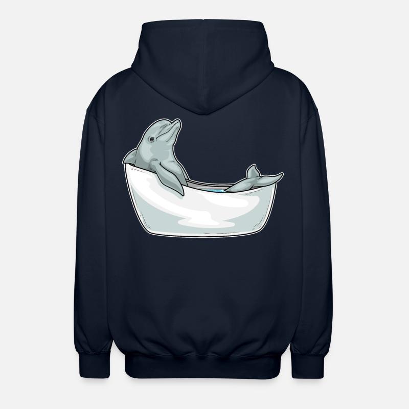 Dolphin Bathing Bathtub - Unisex Hooded Jacket - navy
