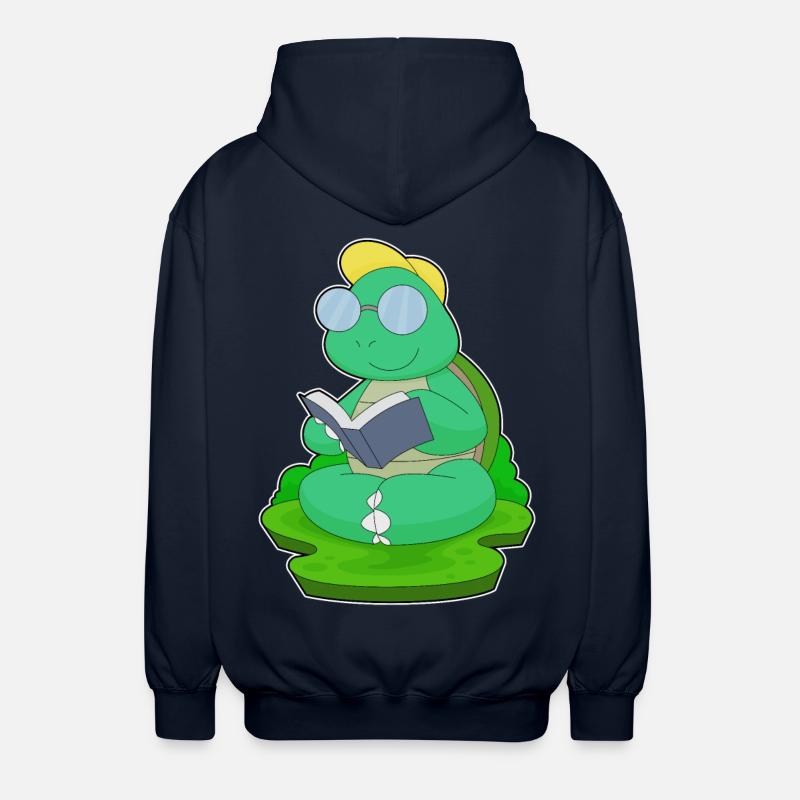 Turtle Nerd Book Glasses - Unisex Hooded Jacket - navy