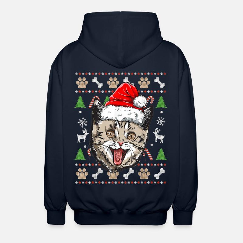 Hässlicher Weihnachtspullover Niedliche Katze Glückliche Geschenkidee - Unisex Kapuzenjacke - Navy