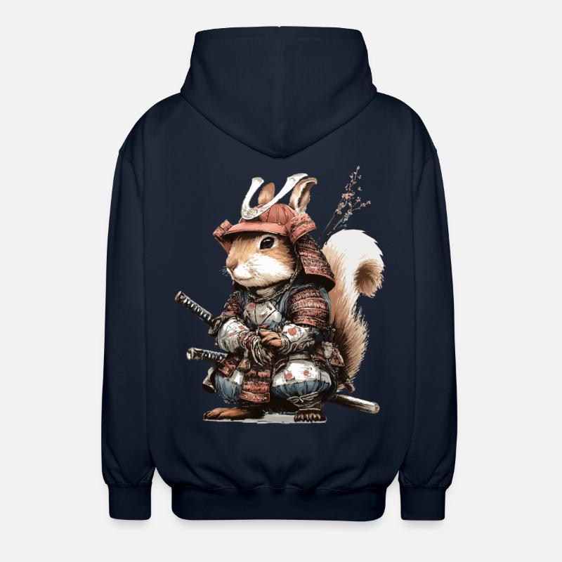 Squirrel Samurai in Armor - Unisex Hooded Jacket - navy