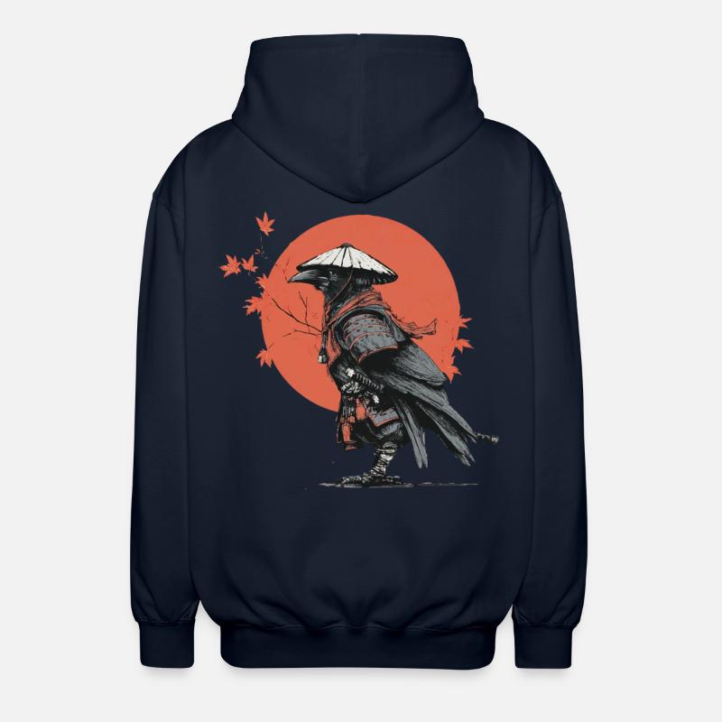 Samurai-Krähe in Red Moon - Unisex Kapuzenjacke - Navy