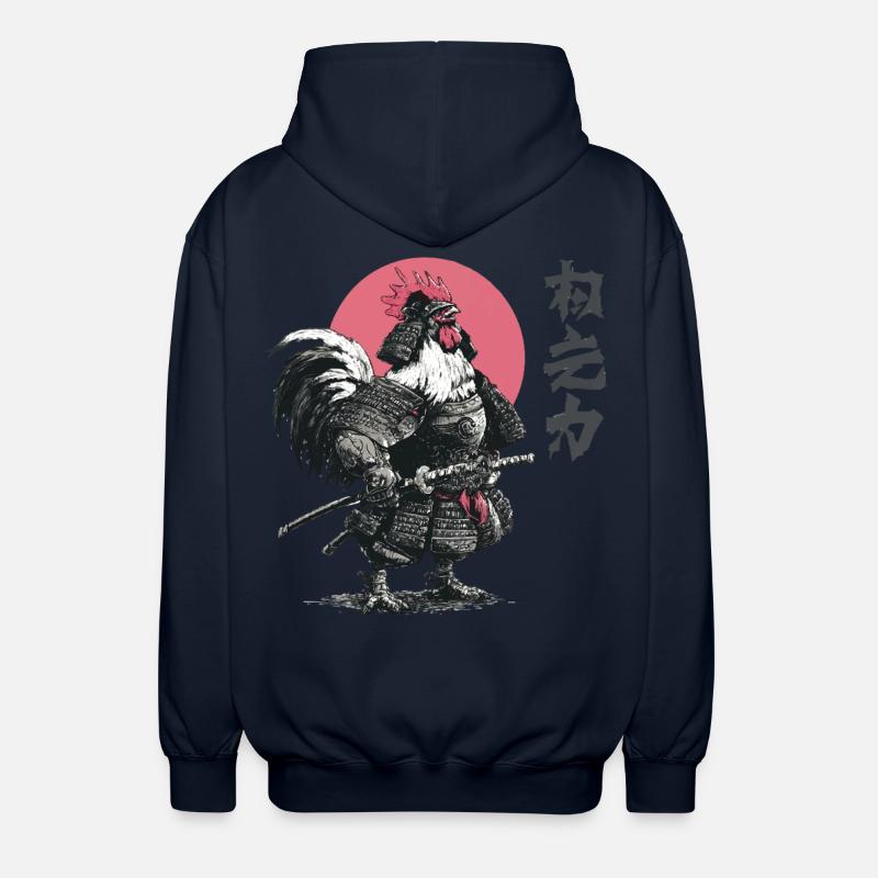 Rooster Samurai Armor Print - Unisex Hooded Jacket - navy