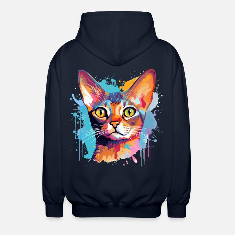 Abessinisches Katzengesicht – bunte Splash-Kunst - Unisex Kapuzenjacke - Navy