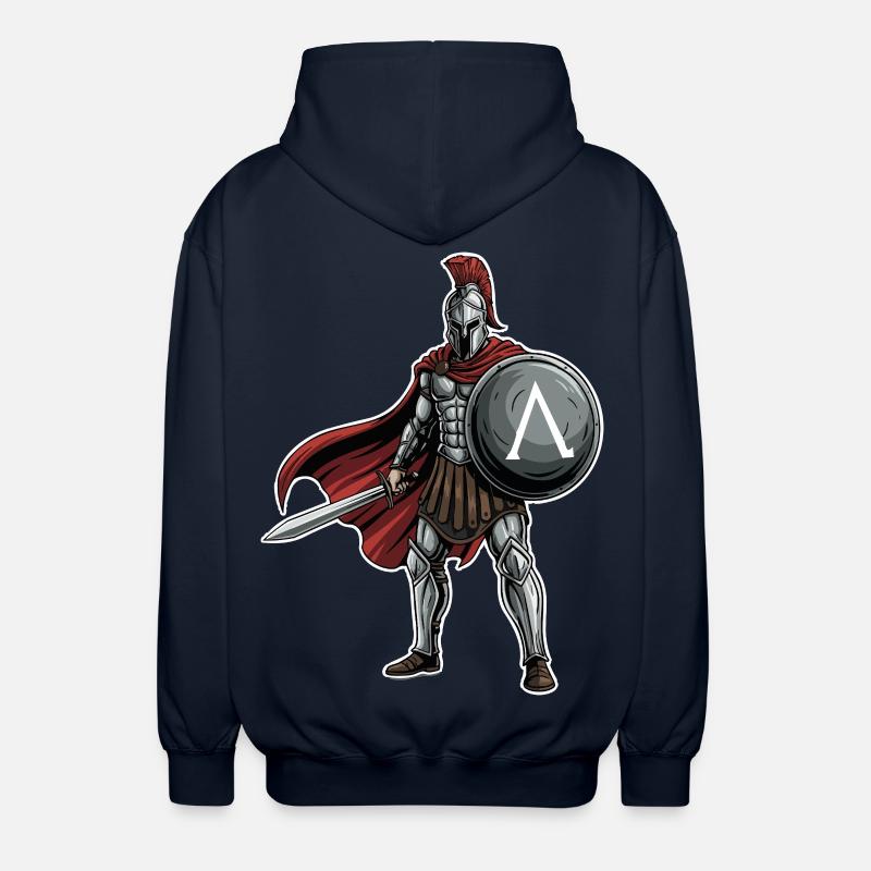 Hoplitisches Spartanisches Lambda-Schild-Schwert-Maskottchen - Unisex Kapuzenjacke - Navy