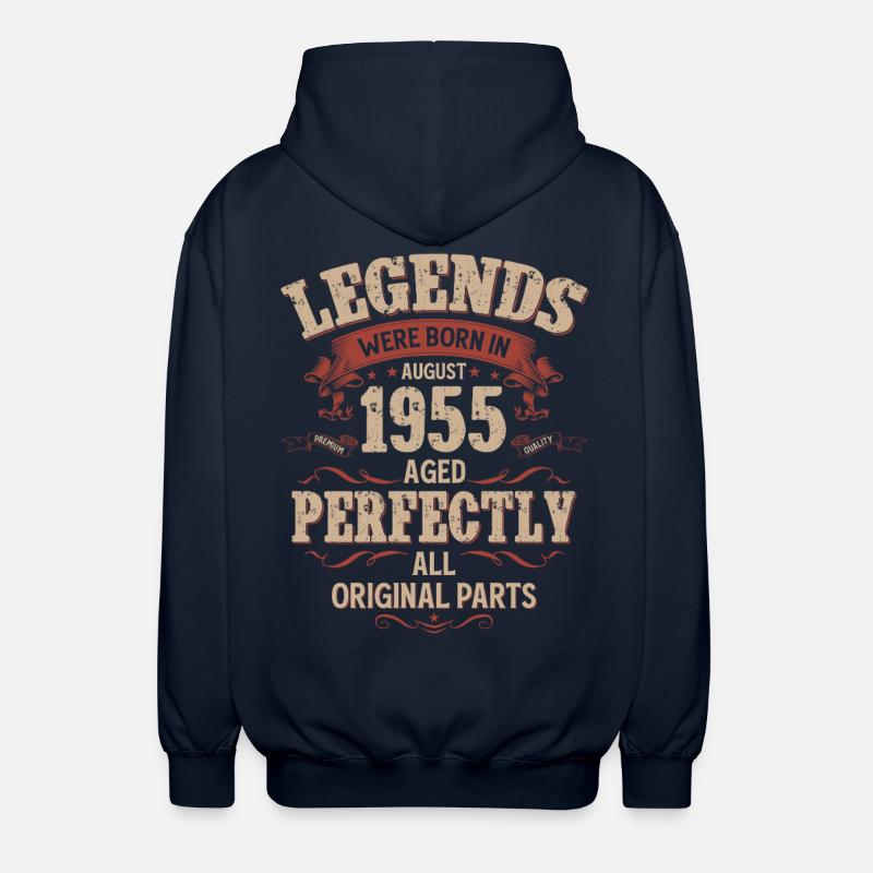 70th Birthday Legends August 1955 - Unisex Hooded Jacket - navy