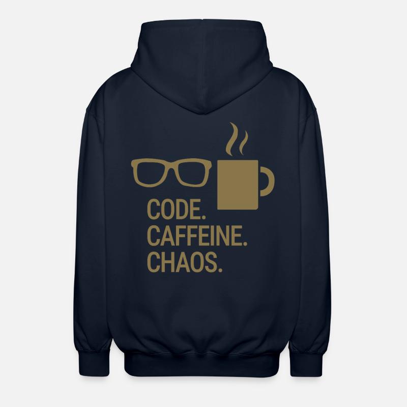 Code. Caffeine. Chaos. - Unisex Hooded Jacket - navy