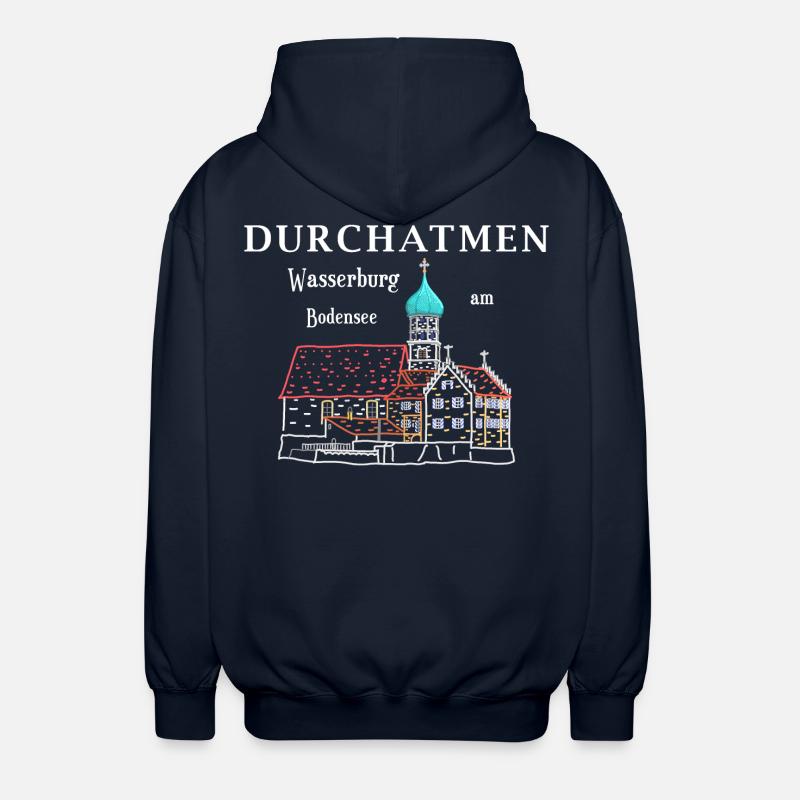Wasserburg am Bodensee, Durchatmen, Germany - Unisex Hooded Jacket - navy