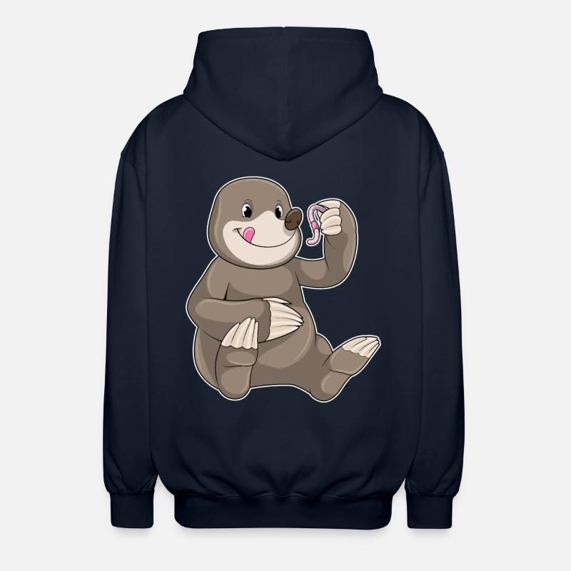 Mole with earthworm - Unisex Hooded Jacket - navy