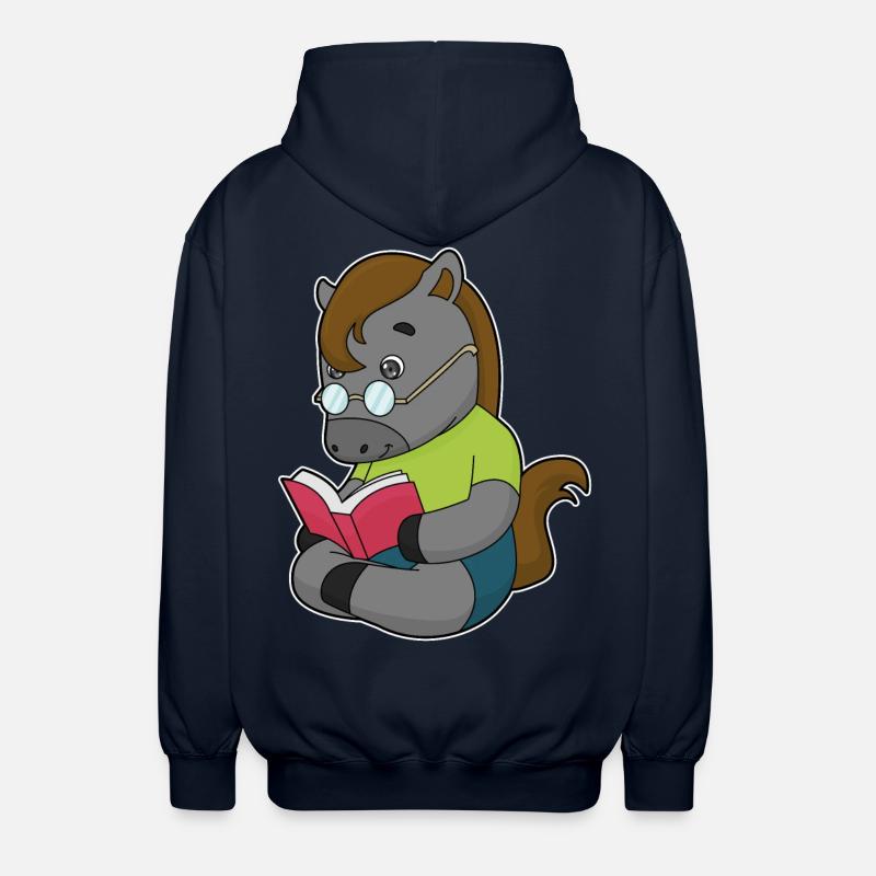 Pferd Nerd Buch Brille - Unisex Kapuzenjacke - Navy