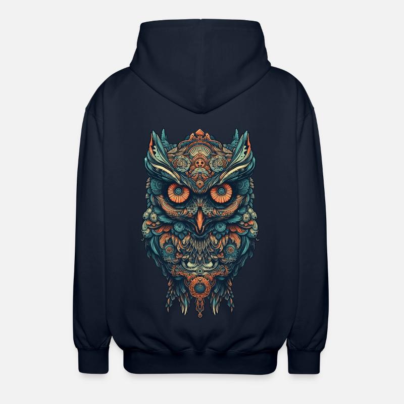 Mythical boho owl with surreal patterns - Unisex Hooded Jacket - navy