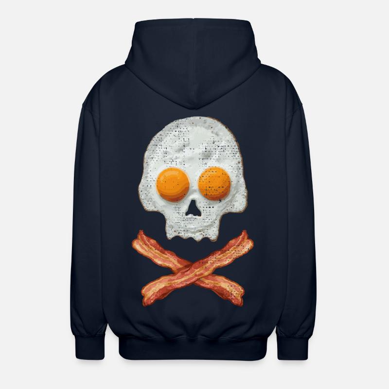 Fried Egg Skull with Bacon Cross - Unisex Hooded Jacket - navy