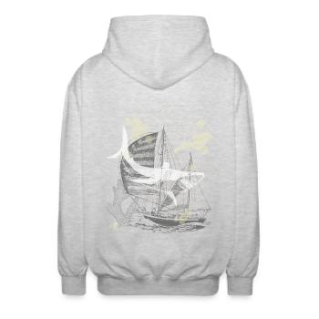 Vintage Steampunk Nautik Design Hai - Unisex Kapuzenjacke - Hellgrau meliert - Hinten - AI Model Male 185 light (185cm)