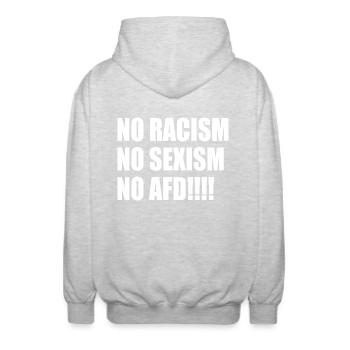 no racism no sexism no afd - Unisex Hooded Jacket - light heather grey - Back - AI Model Male 185 light (185cm)