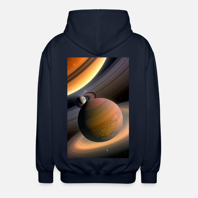 Celestial Ringed Planets Artwork - Unisex Hooded Jacket - navy