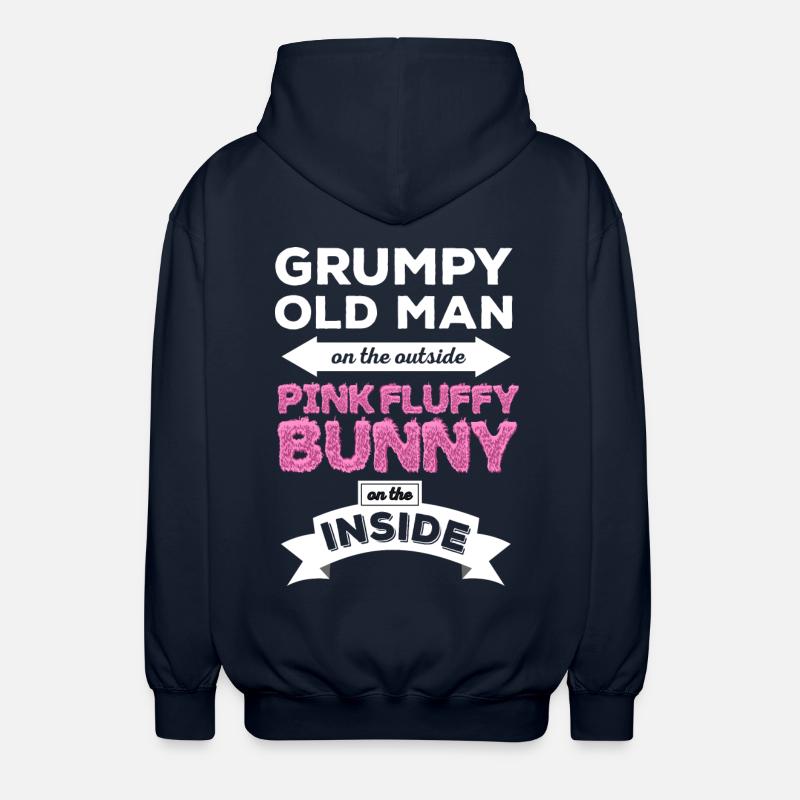 Grumpy Pink Fluffy Bunny - Unisex Hooded Jacket - navy