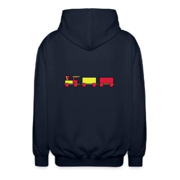 Spielzeug Zug Kind - Unisex Kapuzenjacke - Navy - Hinten - AI Model Male 185 light (185cm)